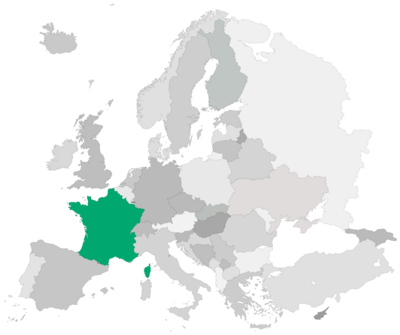 Karte Europas mit grüner Hervorhebung von Frankreich