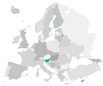 Karte Europas mit grüner Hervorhebung von Slowenien