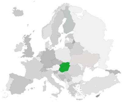 Karte Europas mit grüner Hervorhebung von Ungarn und der Slowakei