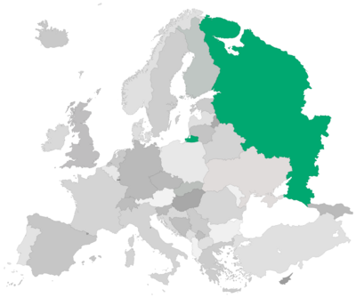 Karte Eurasiens mit grüner Hervorhebung von Russland