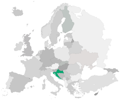 Karte Europas mit grüner Hervorhebung von Kroatien