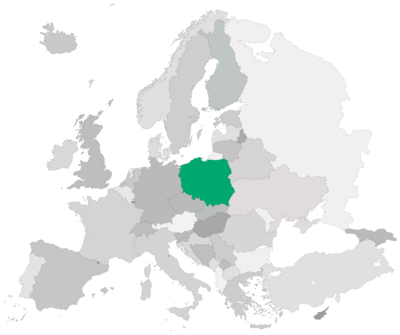Karte Europas mit grüner Hervorhebung von Polen