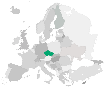 Karte Europas mit grüner Hervorhebung von Tschechien