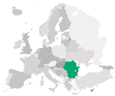 Karte Europas mit grüner Hervorhebung von Rumänien