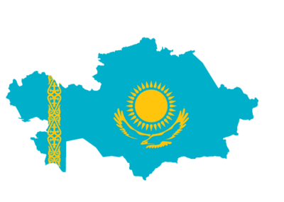 Umriss des Landes Kasachstan mit Flagge
